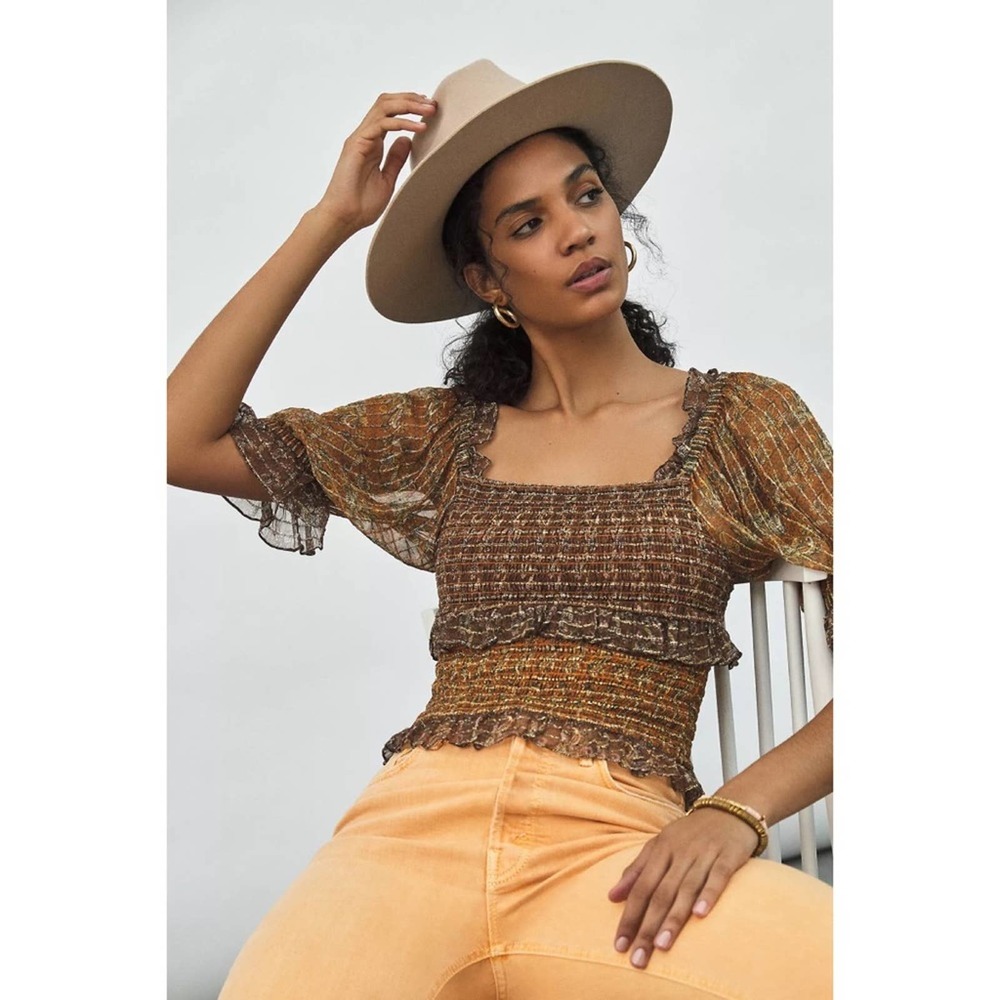 Anthropologie Caitriona Smocked Shimmer Top size 6